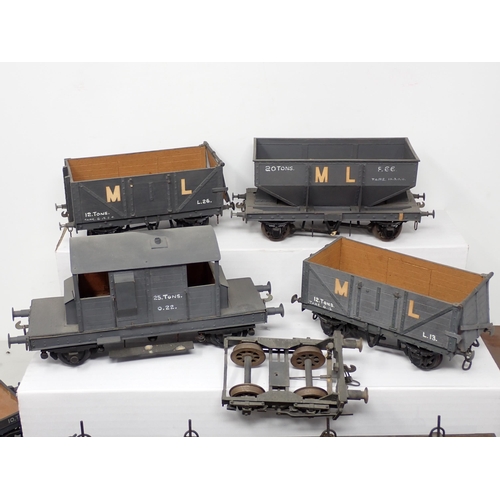 316 - Thirteen scratch built 0 gauge Wagons including Brake Van, Open Wagons, double bogie Wagons, etc. (s... 