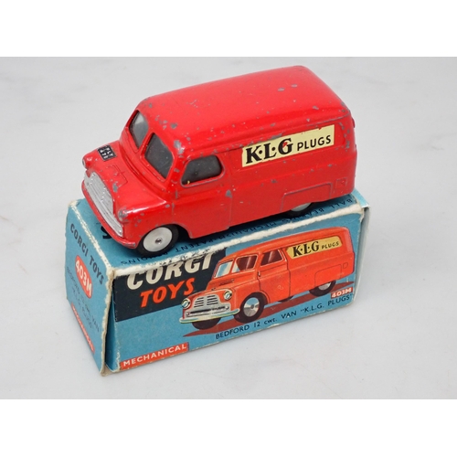 362 - A boxed Corgi Toys No.403M Bedford 'K.L.G. Plugs' Van, an unboxed Dinky Toys No.239 Vanwall Racing C... 