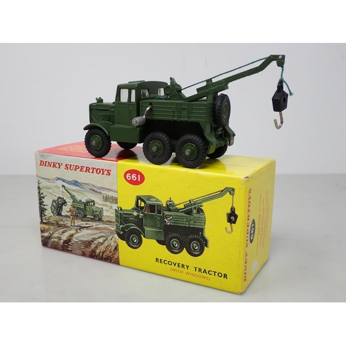 370 - A rare Dinky Toys No. 661 Recovery Tractor with plastic hubs and windows in late type picture box wi... 