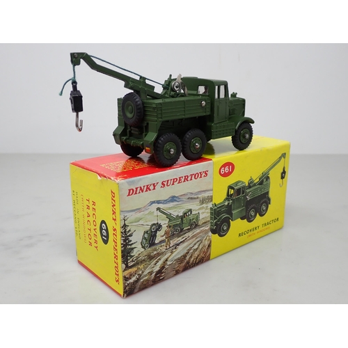 370 - A rare Dinky Toys No. 661 Recovery Tractor with plastic hubs and windows in late type picture box wi... 