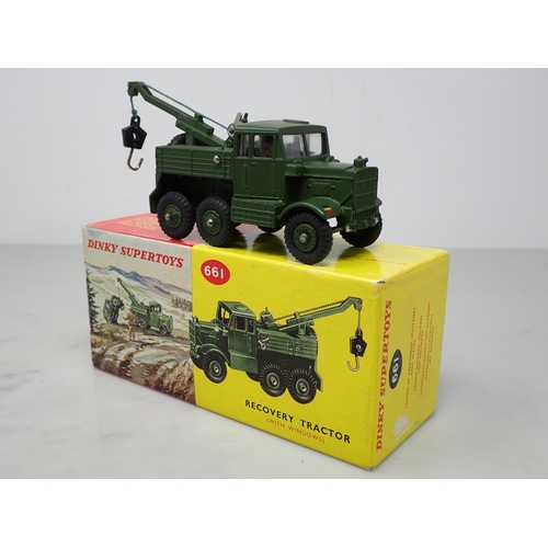 370 - A rare Dinky Toys No. 661 Recovery Tractor with plastic hubs and windows in late type picture box wi... 