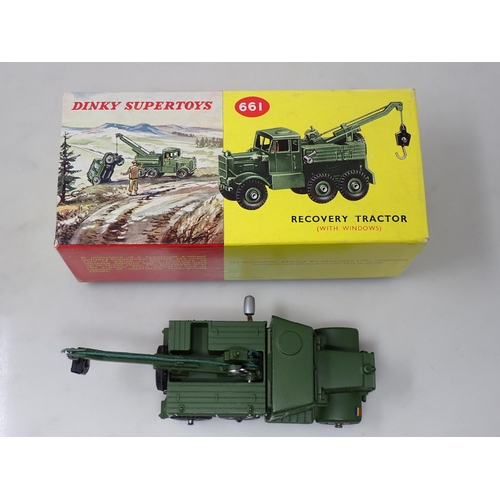 370 - A rare Dinky Toys No. 661 Recovery Tractor with plastic hubs and windows in late type picture box wi... 