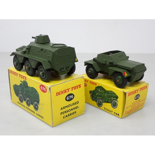 373 - A boxed Dinky Toys No.673 Scout Car with driver and a boxed No.676 Armoured Personnel Carrier