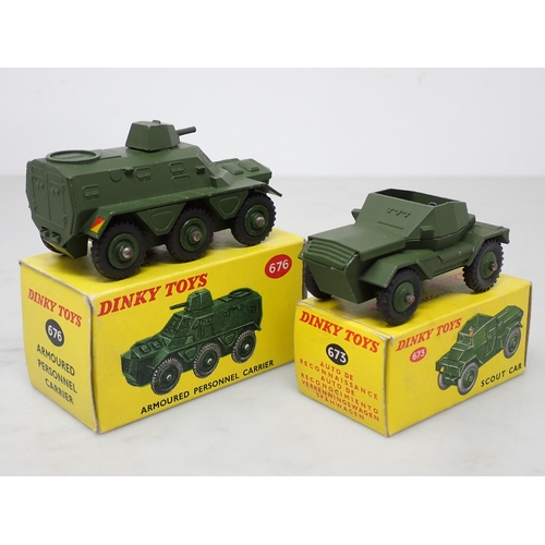 373 - A boxed Dinky Toys No.673 Scout Car with driver and a boxed No.676 Armoured Personnel Carrier