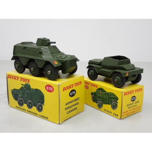 373 - A boxed Dinky Toys No.673 Scout Car with driver and a boxed No.676 Armoured Personnel Carrier