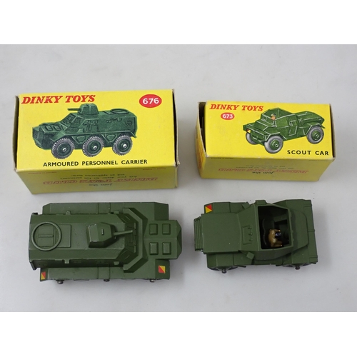 373 - A boxed Dinky Toys No.673 Scout Car with driver and a boxed No.676 Armoured Personnel Carrier