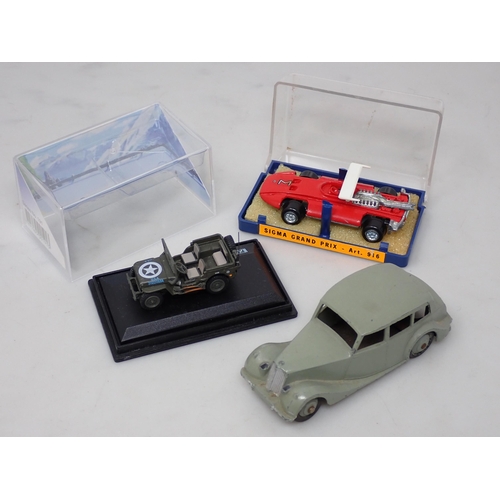 391 - A Dinky Toys Triumph, a Sigma Grand Prix Car and a Jeep