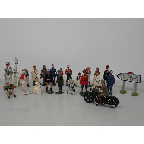 394 - A box of Britains Figures including Nurses, Medical Corps Officers, Soldiers, Trees, Fences, Gates a... 