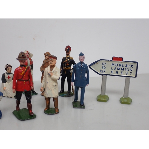 394 - A box of Britains Figures including Nurses, Medical Corps Officers, Soldiers, Trees, Fences, Gates a... 