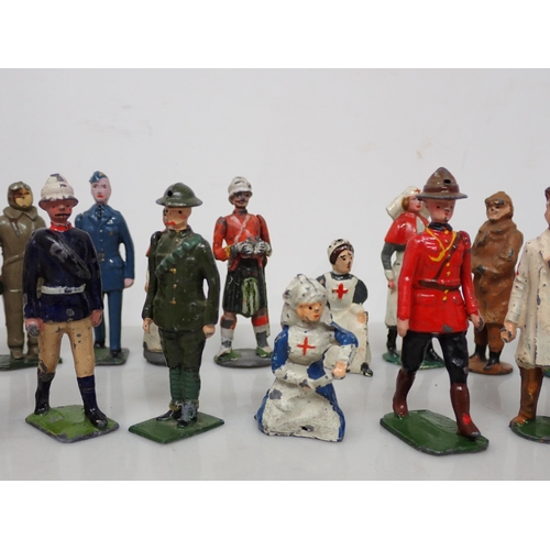 394 - A box of Britains Figures including Nurses, Medical Corps Officers, Soldiers, Trees, Fences, Gates a... 