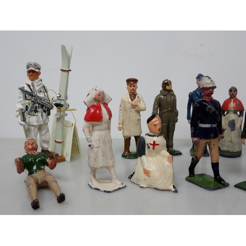 394 - A box of Britains Figures including Nurses, Medical Corps Officers, Soldiers, Trees, Fences, Gates a... 