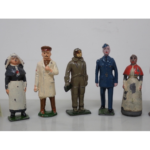 394 - A box of Britains Figures including Nurses, Medical Corps Officers, Soldiers, Trees, Fences, Gates a... 