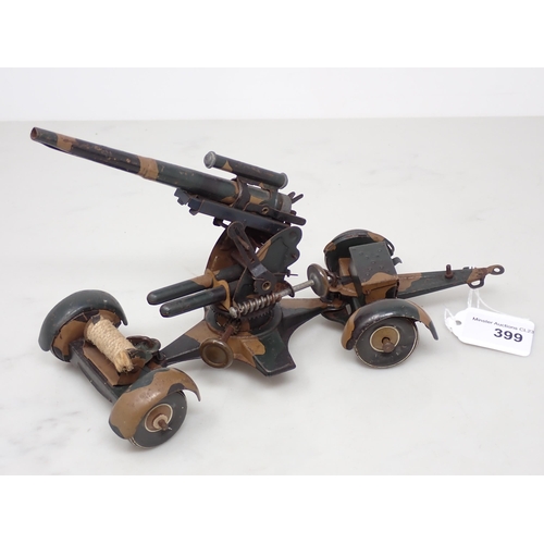 399 - A Tipp & Co. tinplate pre-war Anti-aircraft Gun, missing one mudguard