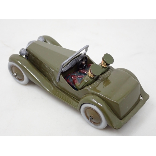 405 - A Britains No.1448 Army Staff Car, olive green with grey metal wheels, possible repaint