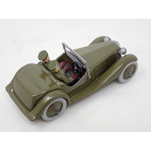 405 - A Britains No.1448 Army Staff Car, olive green with grey metal wheels, possible repaint