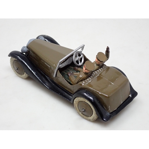 408 - A Britains No.1448 Army Staff Car, olive green with black wings, possible repaint