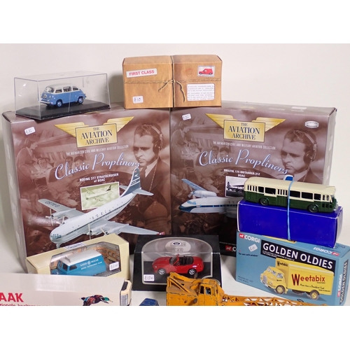 412 - Two boxed Corgi Aviation Models, two Pelham Puppets, an unboxed Dinky Toys Crane and various other d... 