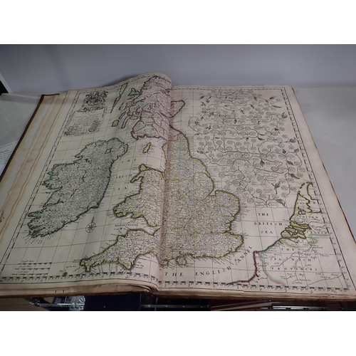 525 - A leather bound volume of County Maps by Robert Green, Robert Morden, Speede, etc, hand coloured, al... 