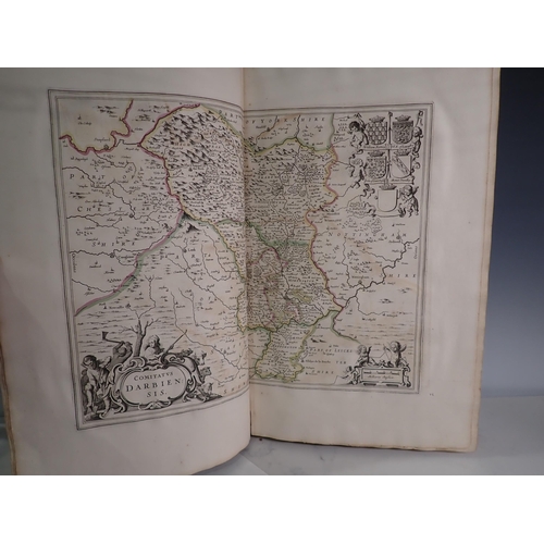 525 - A leather bound volume of County Maps by Robert Green, Robert Morden, Speede, etc, hand coloured, al... 