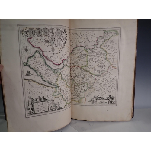 525 - A leather bound volume of County Maps by Robert Green, Robert Morden, Speede, etc, hand coloured, al... 