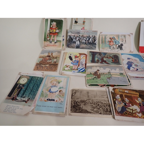 556 - A bundle of Postcards, many Continental, sent from the Front, many passed by Censor, c 1940's, humor... 