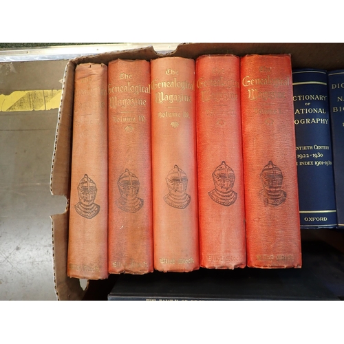 574 - Box: The Genealogical Magazine, 5 vols, Dictionary of National Biography 3 vols, The Family of De Br... 