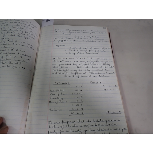 591 - Byton Combe and Kinsham Ex Service Mens Club Minute and Record Book, from early 20th Century, bindin... 