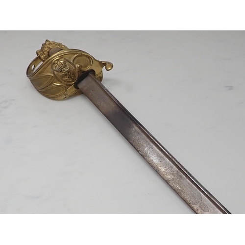 702 - A Victorian Naval Officer's Sword by Odell, Burlington Arcade, London. 30in clipped back blade in or... 