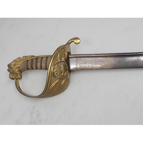 702 - A Victorian Naval Officer's Sword by Odell, Burlington Arcade, London. 30in clipped back blade in or... 