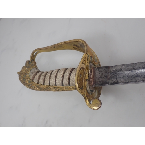 704 - A Victorian 1827 Pattern Naval Officer's Sword in brass mounted leather Scabbard by Matthews, Portse... 