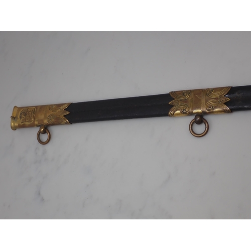 704 - A Victorian 1827 Pattern Naval Officer's Sword in brass mounted leather Scabbard by Matthews, Portse... 