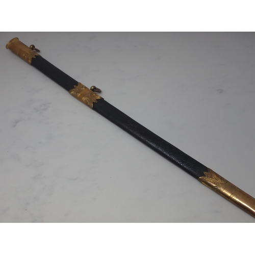 704 - A Victorian 1827 Pattern Naval Officer's Sword in brass mounted leather Scabbard by Matthews, Portse... 