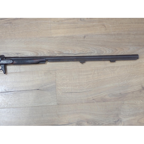 708 - A percussion Park Rifle of .375 Calibre, all metal parts, heavily pitted lock A/F