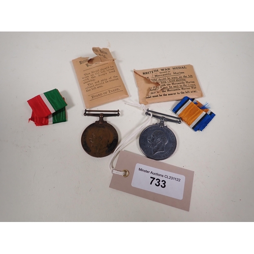 733 - Two WWI Medals comprising British War Medal and Mercantile Marine to James Miller