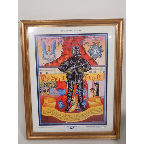 747 - A framed S.A.S. Print 'The Fifth of May' signed by Roy Thomasson, a framed S.A.S. Regimental Prayer,... 