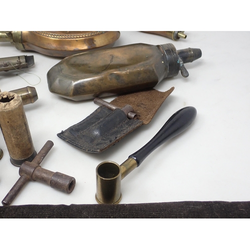 796A - Three black powder Cannisters, five Powder Flasks, a Shot Flask and a Bullet Mould