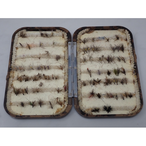 804 - A Hardy 'Neroda' Bakelite tortoiseshell effect Fly Box containing damaged trout Flies (Provenance: G... 