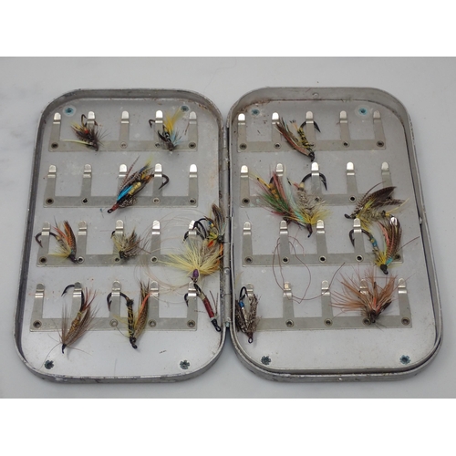 805 - Two Wheatley alloy Fly Tins containing thirty seven Salmon and Sea Trout Flies (Provenance: Gliffaes... 