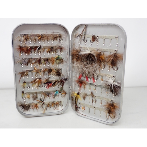 806 - Two Wheatley Fly Tins containing various hackled dry and wet Flies and a alloy Rig Box (Provenance: ... 