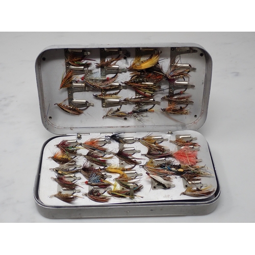 808 - A Hardy Bros. alloy Fly Tin with internal leaf containing approximately 42 gut and metal tied Salmon... 