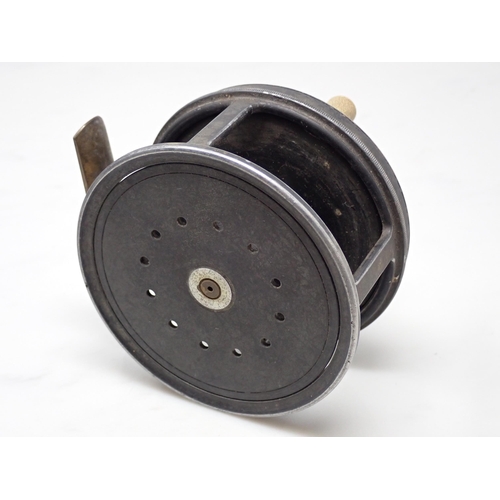 819 - A J. Bernard & Sons 3 1/2in alloy Fly Fishing Reel in Hardy Bros. Fly Line Box (Provenance: Gliffaes... 