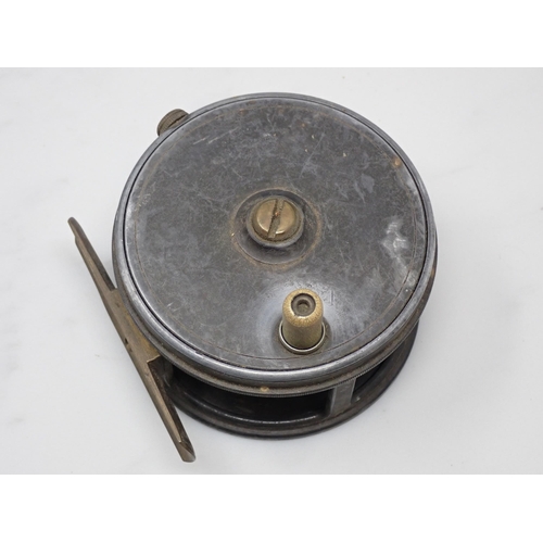 819 - A J. Bernard & Sons 3 1/2in alloy Fly Fishing Reel in Hardy Bros. Fly Line Box (Provenance: Gliffaes... 