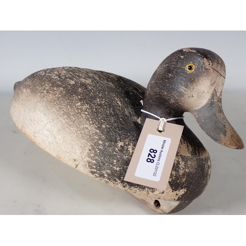 828 - An American mid-20th Century carved balsa wood and painted Female Scaup Duck Decoy with glass eyes 1... 