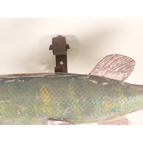 845 - A carved and painted Fishing Shop Sign in the form of a Pike on wrought iron bracket 2ft 11in W