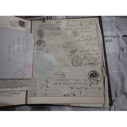 561 - A Victorian Album bearing name of Haughton, Falmouth on frontis, with early 19th century Postmarks f... 