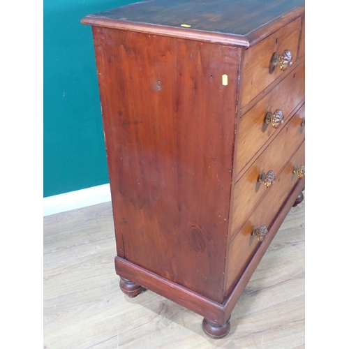 1 - A Victorian walnut veneered Chest of two short and three long drawers mounted on turned supports 3ft... 