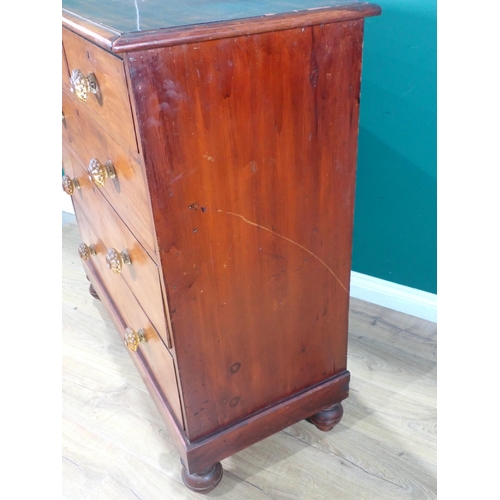 1 - A Victorian walnut veneered Chest of two short and three long drawers mounted on turned supports 3ft... 