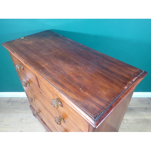 1 - A Victorian walnut veneered Chest of two short and three long drawers mounted on turned supports 3ft... 