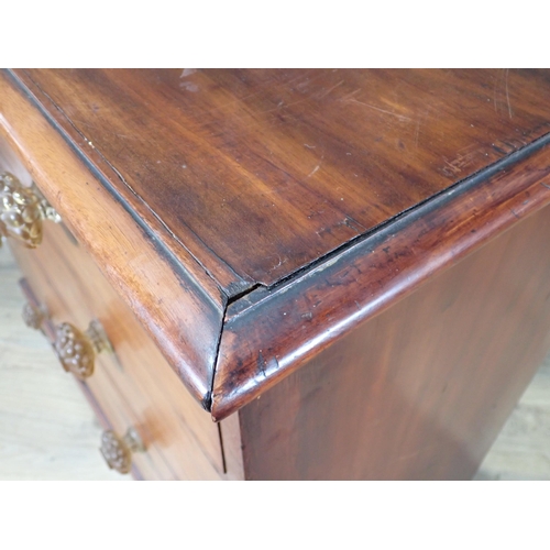 1 - A Victorian walnut veneered Chest of two short and three long drawers mounted on turned supports 3ft... 