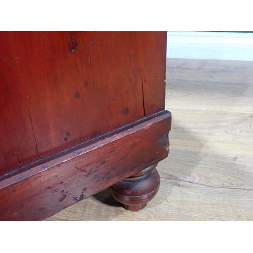 1 - A Victorian walnut veneered Chest of two short and three long drawers mounted on turned supports 3ft... 